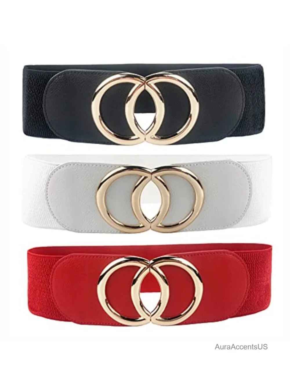 Women's Elastic Waist Cinch Belt with Metal Buckle - Stretchy Wide Belt for